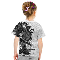 Hawaiian And Japanese Culture Kid T Shirt Irezumi Dragon With Polynesian Pattern White - Polynesian Pride