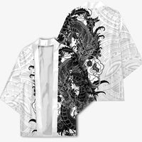 Hawaiian And Japanese Culture Kimono Irezumi Dragon With Polynesian Pattern White - Polynesian Pride
