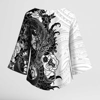 Hawaiian And Japanese Culture Kimono Sleeve Blouse Irezumi Dragon With Polynesian Pattern White LT05 - Polynesian Pride