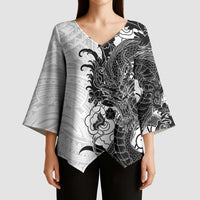 Hawaiian And Japanese Culture Kimono Sleeve Blouse Irezumi Dragon With Polynesian Pattern White LT05 - Polynesian Pride