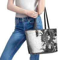 Hawaiian And Japanese Culture Leather Tote Bag Irezumi Dragon With Polynesian Pattern White - Polynesian Pride