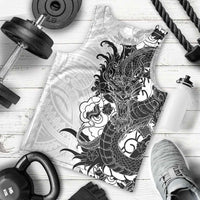 Hawaiian And Japanese Culture Men Tank Top Irezumi Dragon With Polynesian Pattern White LT05 - Polynesian Pride