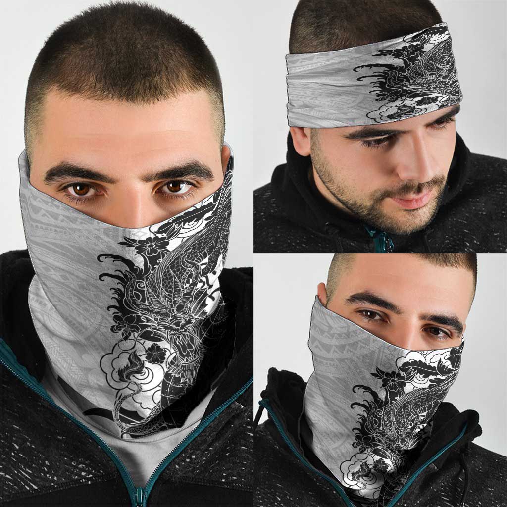 Hawaiian And Japanese Culture Neck Gaiter Irezumi Dragon With Polynesian Pattern White LT05 - Polynesian Pride