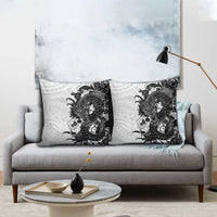 Hawaiian And Japanese Culture Pillow Cover Irezumi Dragon With Polynesian Pattern White - Polynesian Pride