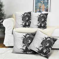 Hawaiian And Japanese Culture Pillow Cover Irezumi Dragon With Polynesian Pattern White - Polynesian Pride