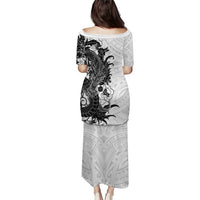 Hawaiian And Japanese Culture Puletasi Irezumi Dragon With Polynesian Pattern White LT05 - Polynesian Pride