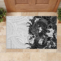 Hawaiian And Japanese Culture Rubber Doormat Irezumi Dragon With Polynesian Pattern White LT05 White - Polynesian Pride