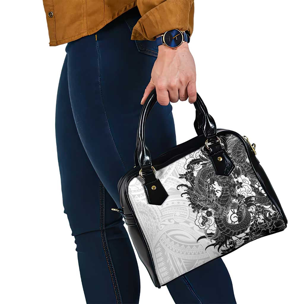 Hawaiian And Japanese Culture Shoulder Handbag Irezumi Dragon With Polynesian Pattern White LT05 - Polynesian Pride
