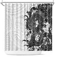 Hawaiian And Japanese Culture Shower Curtain Irezumi Dragon With Polynesian Pattern White - Polynesian Pride