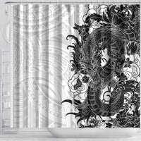 Hawaiian And Japanese Culture Shower Curtain Irezumi Dragon With Polynesian Pattern White - Polynesian Pride