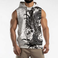 Hawaiian And Japanese Culture Sleeveless Hoodie Irezumi Dragon With Polynesian Pattern White LT05 - Polynesian Pride