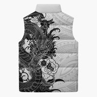 Hawaiian And Japanese Culture Sleeveless Puffer Jacket Irezumi Dragon With Polynesian Pattern White LT05 - Polynesian Pride