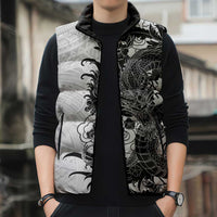 Hawaiian And Japanese Culture Sleeveless Puffer Jacket Irezumi Dragon With Polynesian Pattern White LT05 - Polynesian Pride