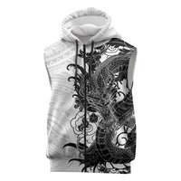 Hawaiian And Japanese Culture Sleeveless Zip Hoodie Irezumi Dragon With Polynesian Pattern White LT05 White - Polynesian Pride