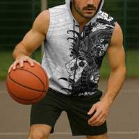 Hawaiian And Japanese Culture Sleeveless Zip Hoodie Irezumi Dragon With Polynesian Pattern White LT05 - Polynesian Pride