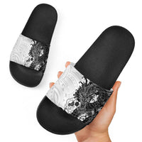 Hawaiian And Japanese Culture Slide Sandals Irezumi Dragon With Polynesian Pattern White - Polynesian Pride
