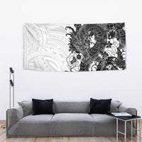 Hawaiian And Japanese Culture Tapestry Irezumi Dragon With Polynesian Pattern White - Polynesian Pride