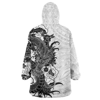 Hawaiian And Japanese Culture Wearable Blanket Hoodie Irezumi Dragon With Polynesian Pattern White LT05 - Polynesian Pride