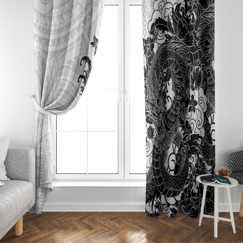 Hawaiian And Japanese Culture Window Curtain Irezumi Dragon With Polynesian Pattern White - Polynesian Pride