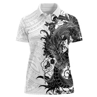Hawaiian And Japanese Culture Women Polo Shirt Irezumi Dragon With Polynesian Pattern White - Polynesian Pride