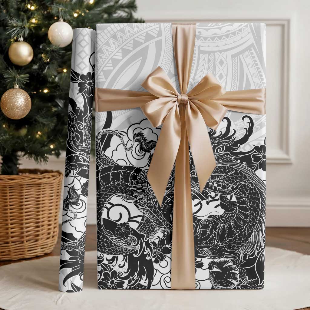 Hawaiian And Japanese Culture Wrapping Paper Irezumi Dragon With Polynesian Pattern White LT05 - Polynesian Pride