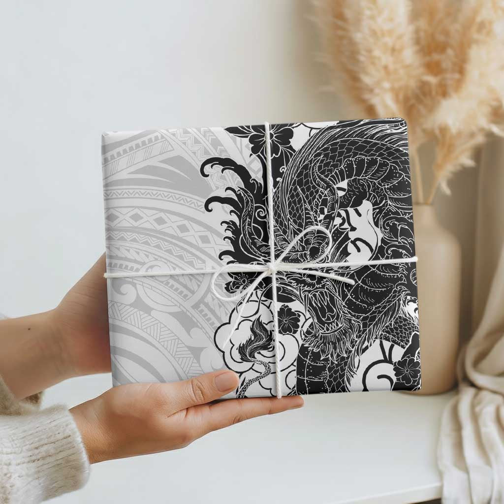 Hawaiian And Japanese Culture Wrapping Paper Irezumi Dragon With Polynesian Pattern White LT05 - Polynesian Pride