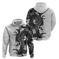 Hawaiian And Japanese Culture Zip Hoodie Irezumi Dragon With Polynesian Pattern White LT05 - Polynesian Pride