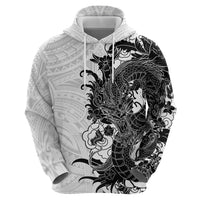 Hawaiian And Japanese Culture Zip Hoodie Irezumi Dragon With Polynesian Pattern White LT05 - Polynesian Pride