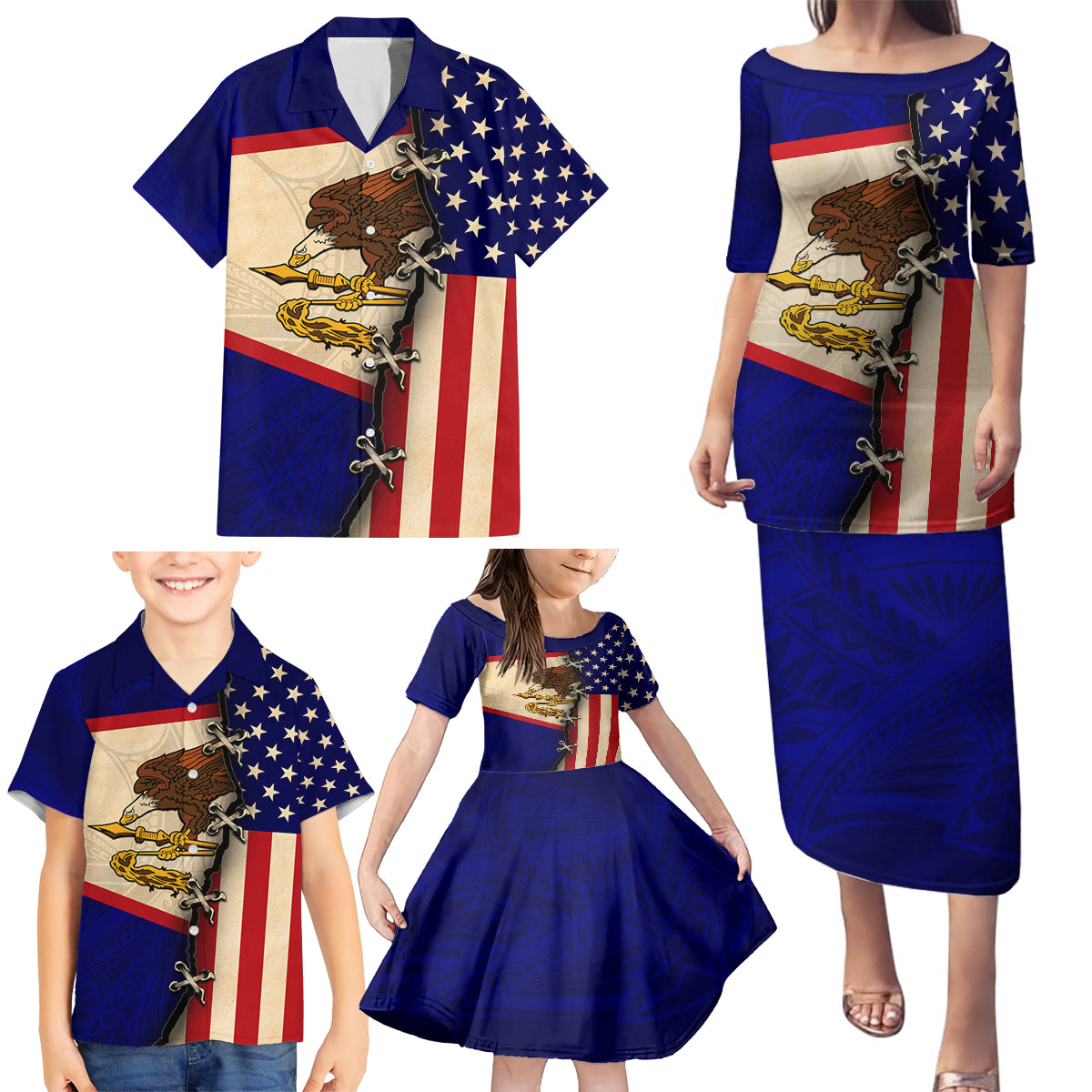 American Samoa Flag Day Family Matching Puletasi and Hawaiian Shirt Polynesian Tribal Pattern LT05 - Polynesian Pride