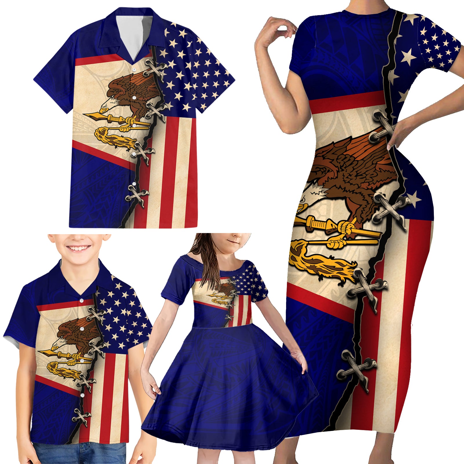 American Samoa Flag Day Family Matching Short Sleeve Bodycon Dress and Hawaiian Shirt Polynesian Tribal Pattern LT05 - Polynesian Pride