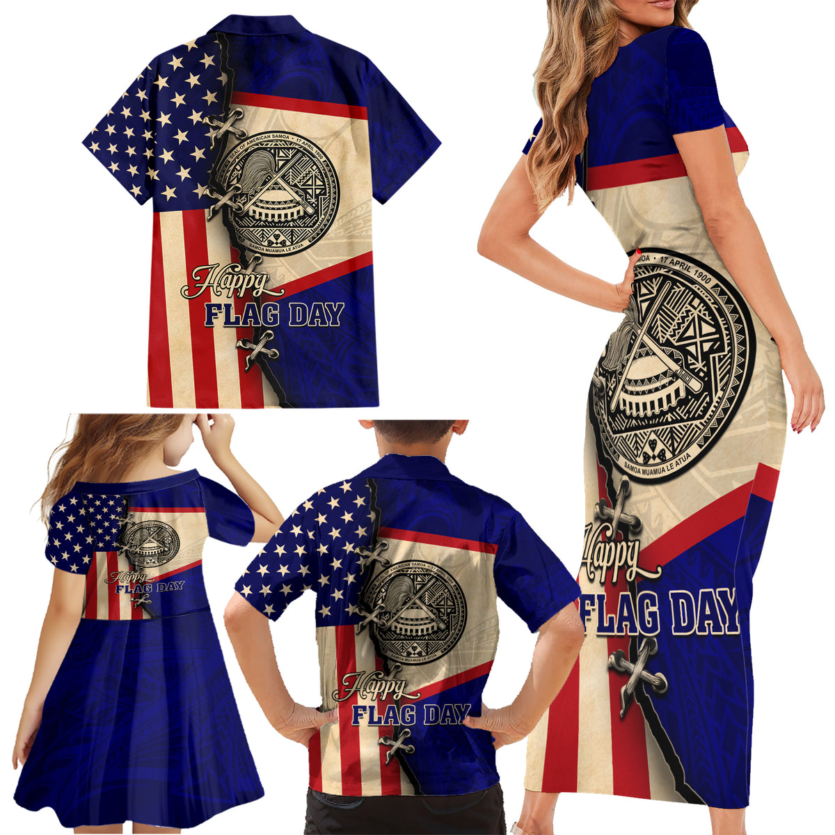 American Samoa Flag Day Family Matching Short Sleeve Bodycon Dress and Hawaiian Shirt Polynesian Tribal Pattern LT05 - Polynesian Pride