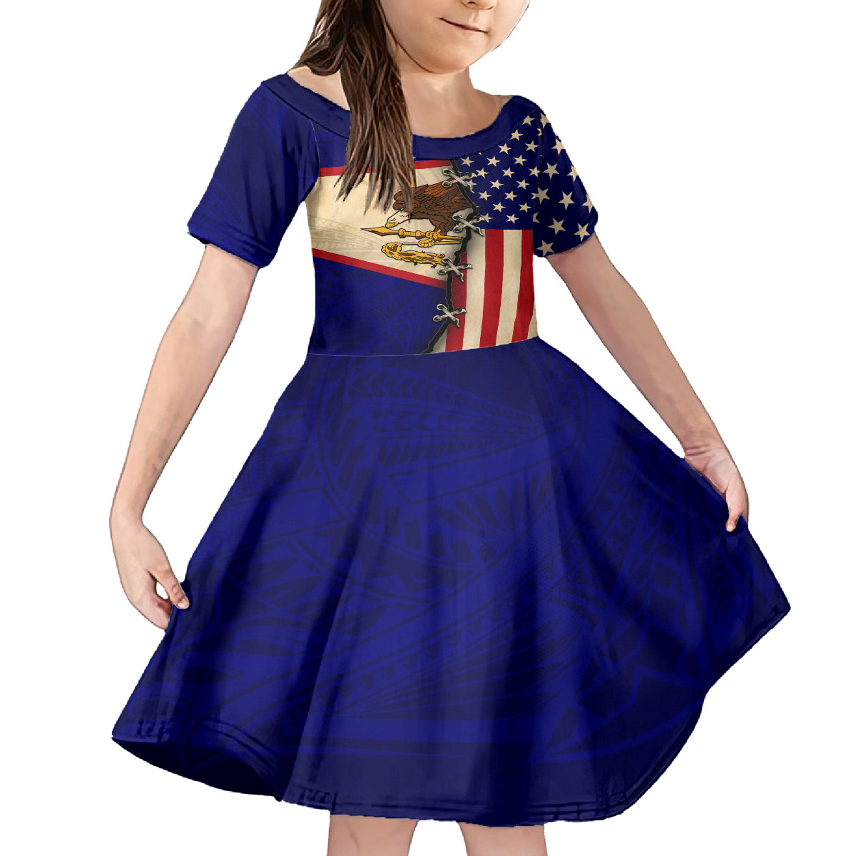 American Samoa Flag Day Kid Short Sleeve Dress Polynesian Tribal Pattern LT05 KID Blue - Polynesian Pride