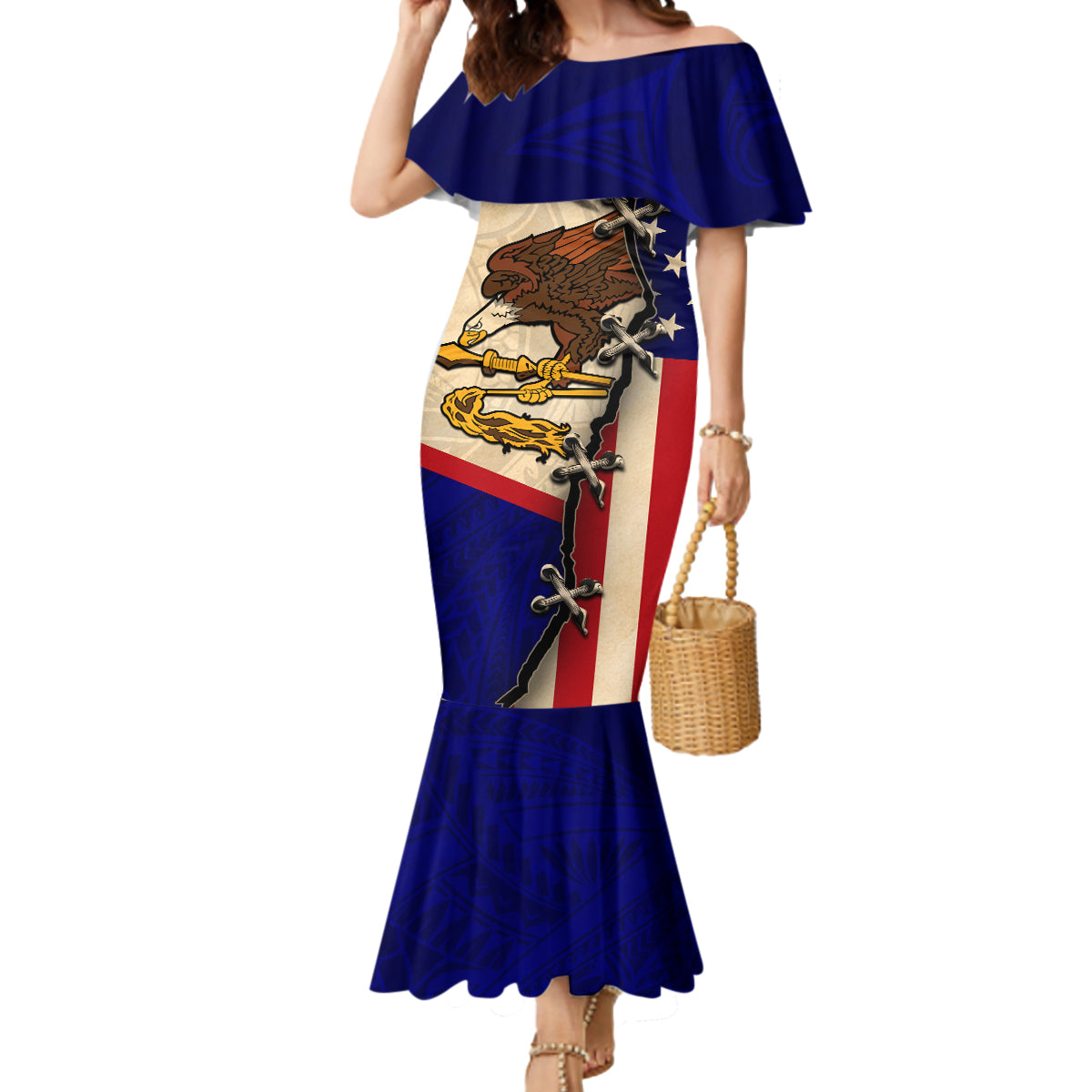 American Samoa Flag Day Mermaid Dress Polynesian Tribal Pattern LT05 Women Blue - Polynesian Pride