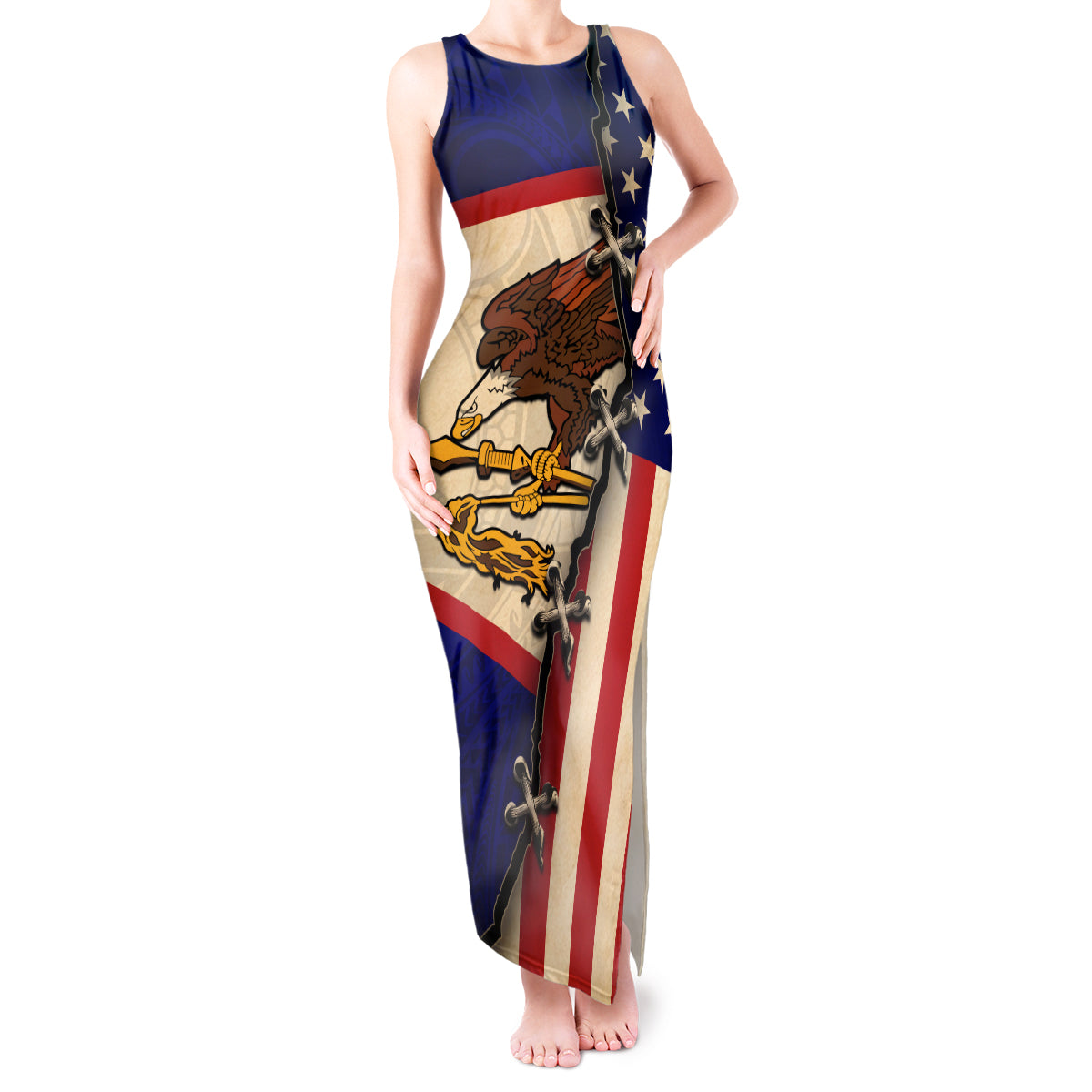 American Samoa Flag Day Tank Maxi Dress Polynesian Tribal Pattern LT05 Women Blue - Polynesian Pride