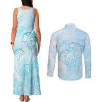 Polynesia Dolphins Under The Sea Couples Matching Tank Maxi Dress and Long Sleeve Button Shirt Simple Style LT05 - Polynesian Pride