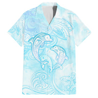 Polynesia Dolphins Under The Sea Family Matching Off Shoulder Maxi Dress and Hawaiian Shirt Simple Style LT05 Dad's Shirt - Short Sleeve Baby Blue - Polynesian Pride