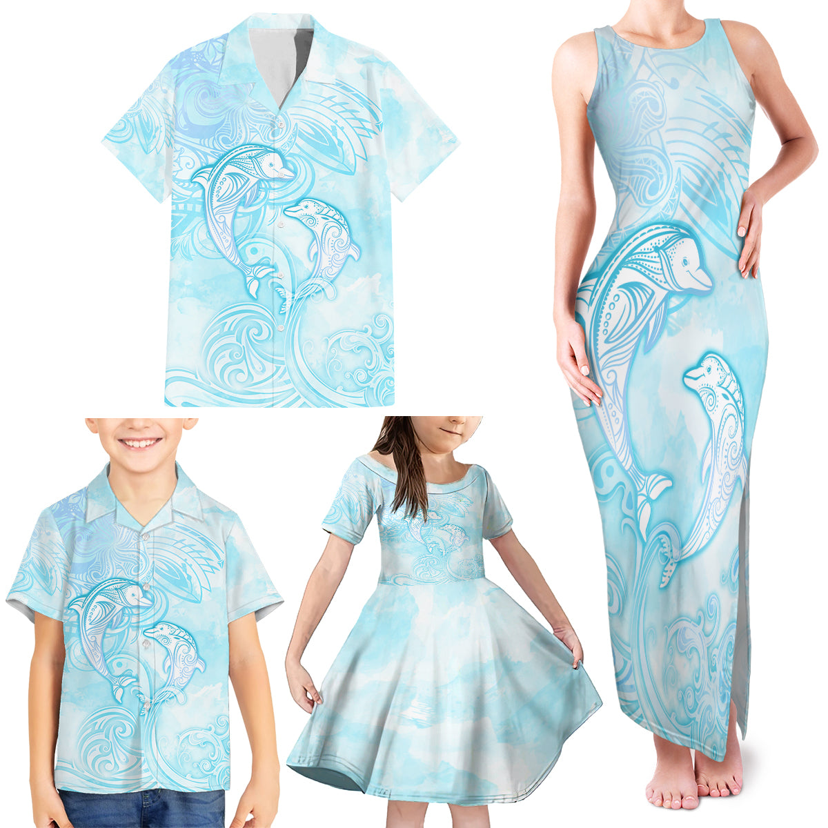 Polynesia Dolphins Under The Sea Family Matching Tank Maxi Dress and Hawaiian Shirt Simple Style LT05 - Polynesian Pride