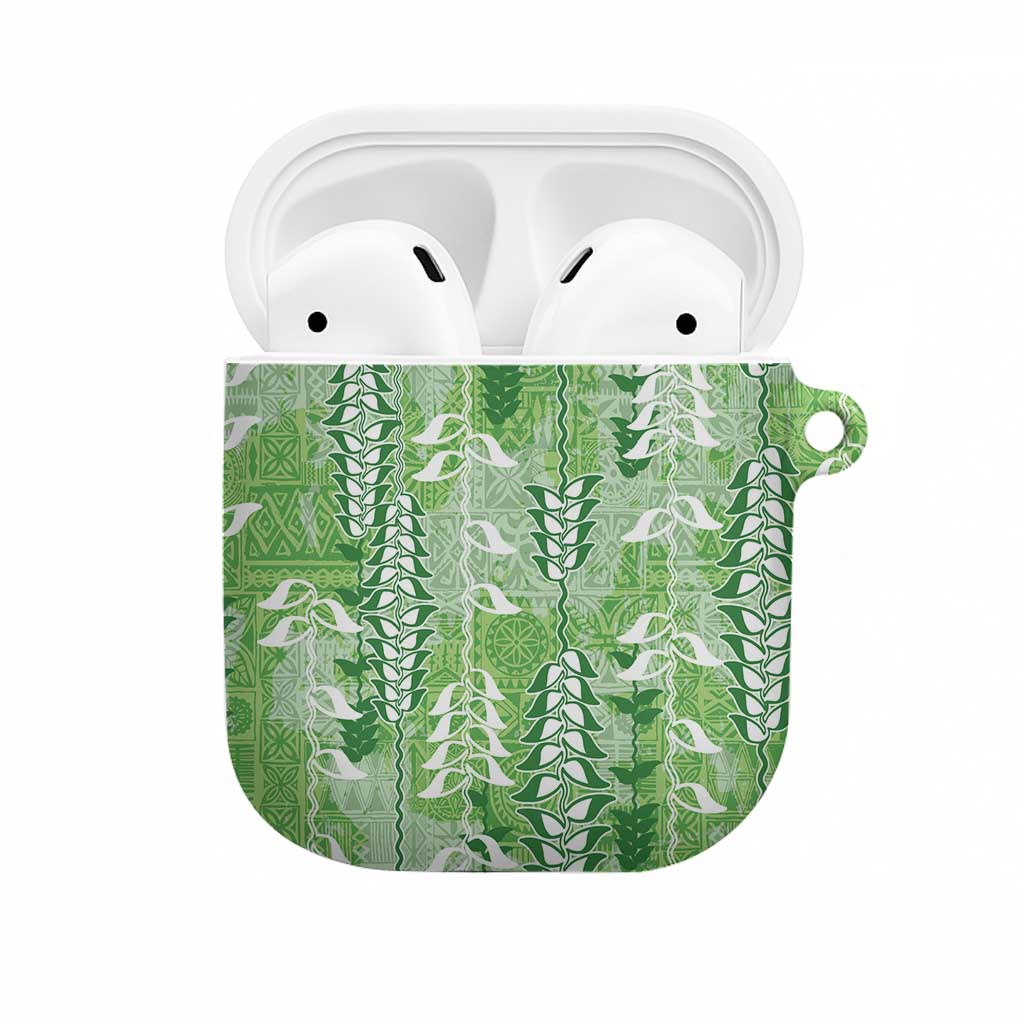 Green Hawaii Tapa Pattern AirPods Case With Heliconia Vintage Style LT05 Green - Polynesian Pride