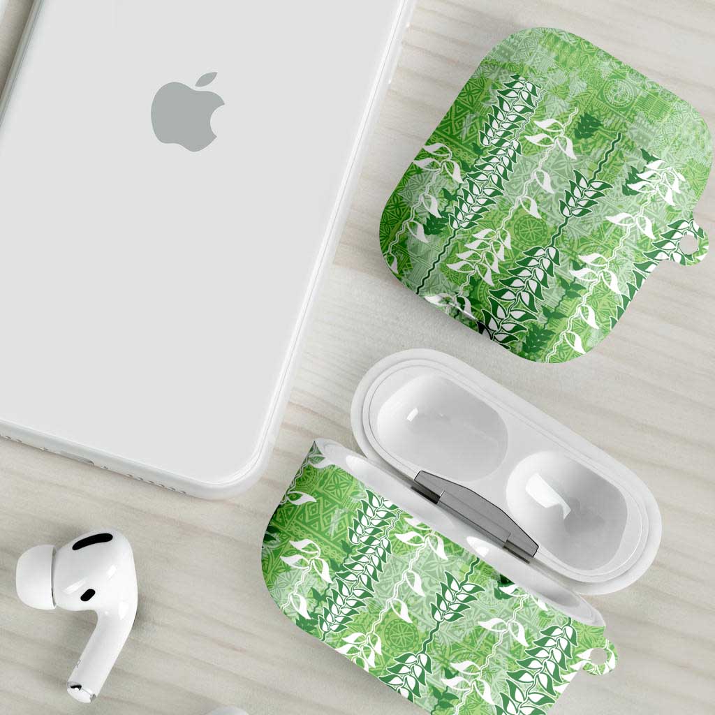 Green Hawaii Tapa Pattern AirPods Case With Heliconia Vintage Style LT05 - Polynesian Pride