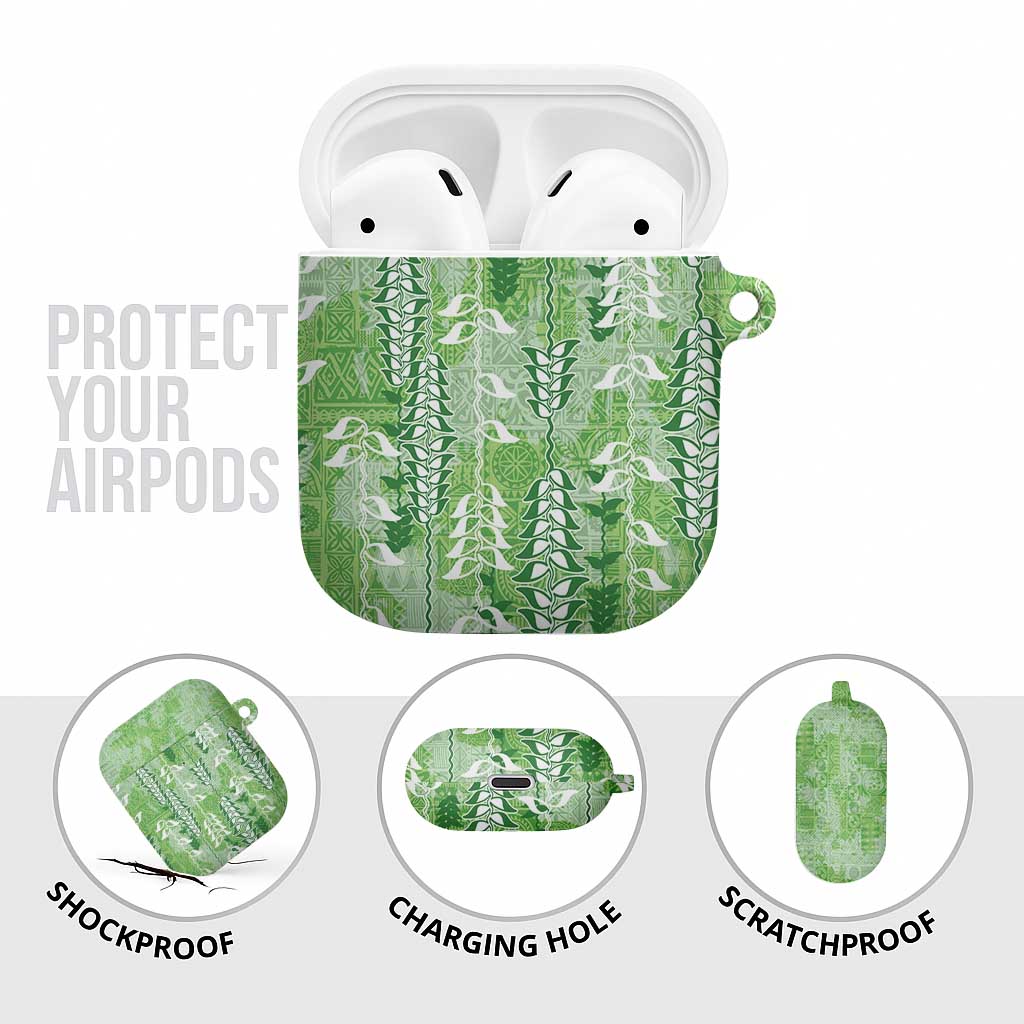 Green Hawaii Tapa Pattern AirPods Case With Heliconia Vintage Style LT05 - Polynesian Pride