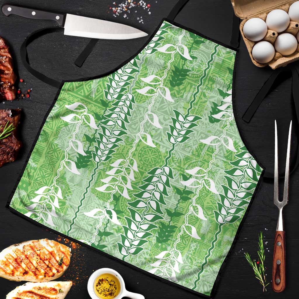 Green Hawaii Tapa Pattern Apron With Heliconia Vintage Style LT05 Green - Polynesian Pride