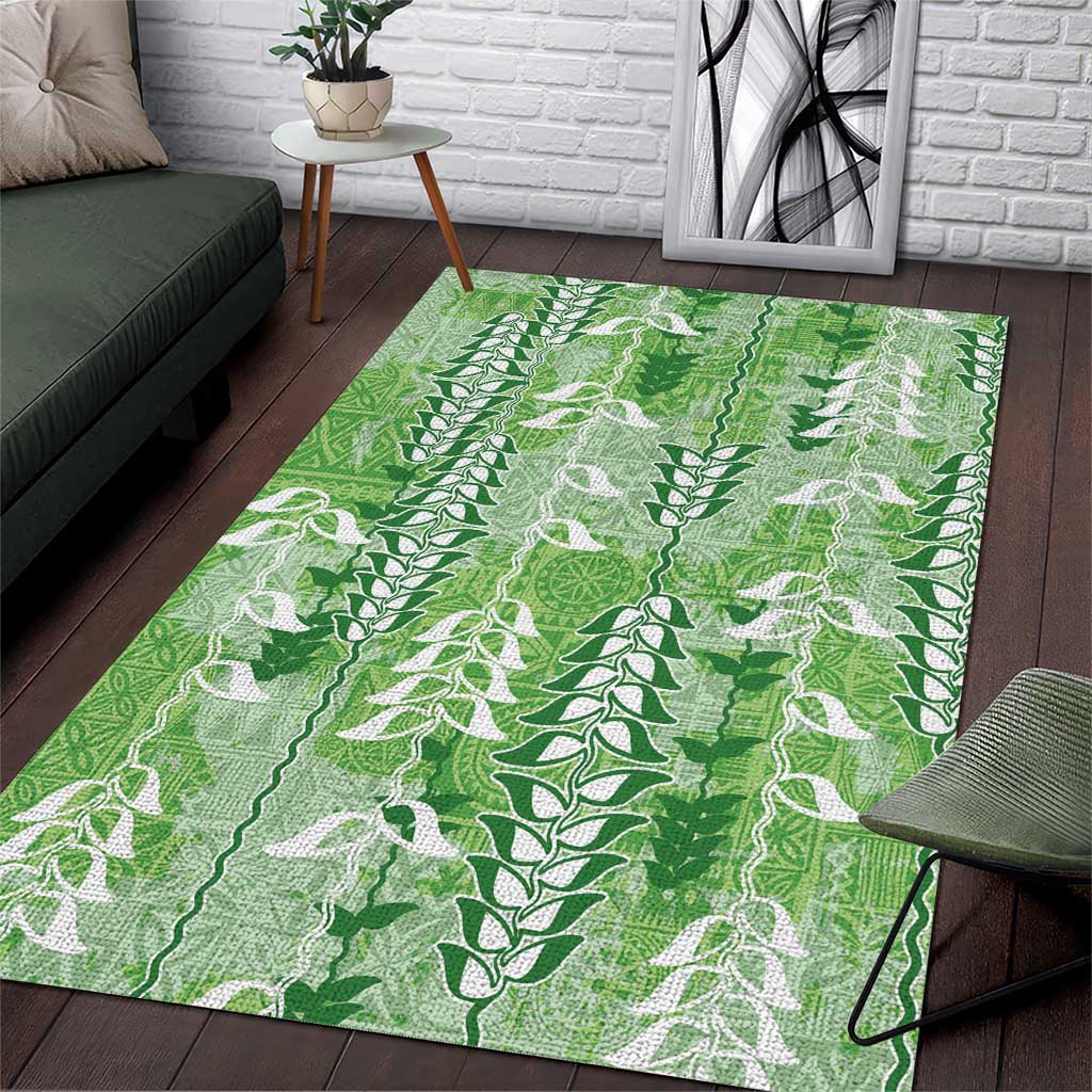 Green Hawaii Tapa Pattern Area Rug With Heliconia Vintage Style LT05 Green - Polynesian Pride