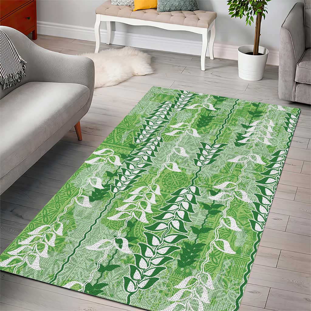 Green Hawaii Tapa Pattern Area Rug With Heliconia Vintage Style LT05 - Polynesian Pride