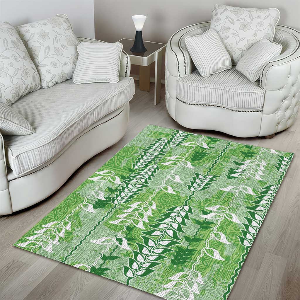 Green Hawaii Tapa Pattern Area Rug With Heliconia Vintage Style LT05 - Polynesian Pride