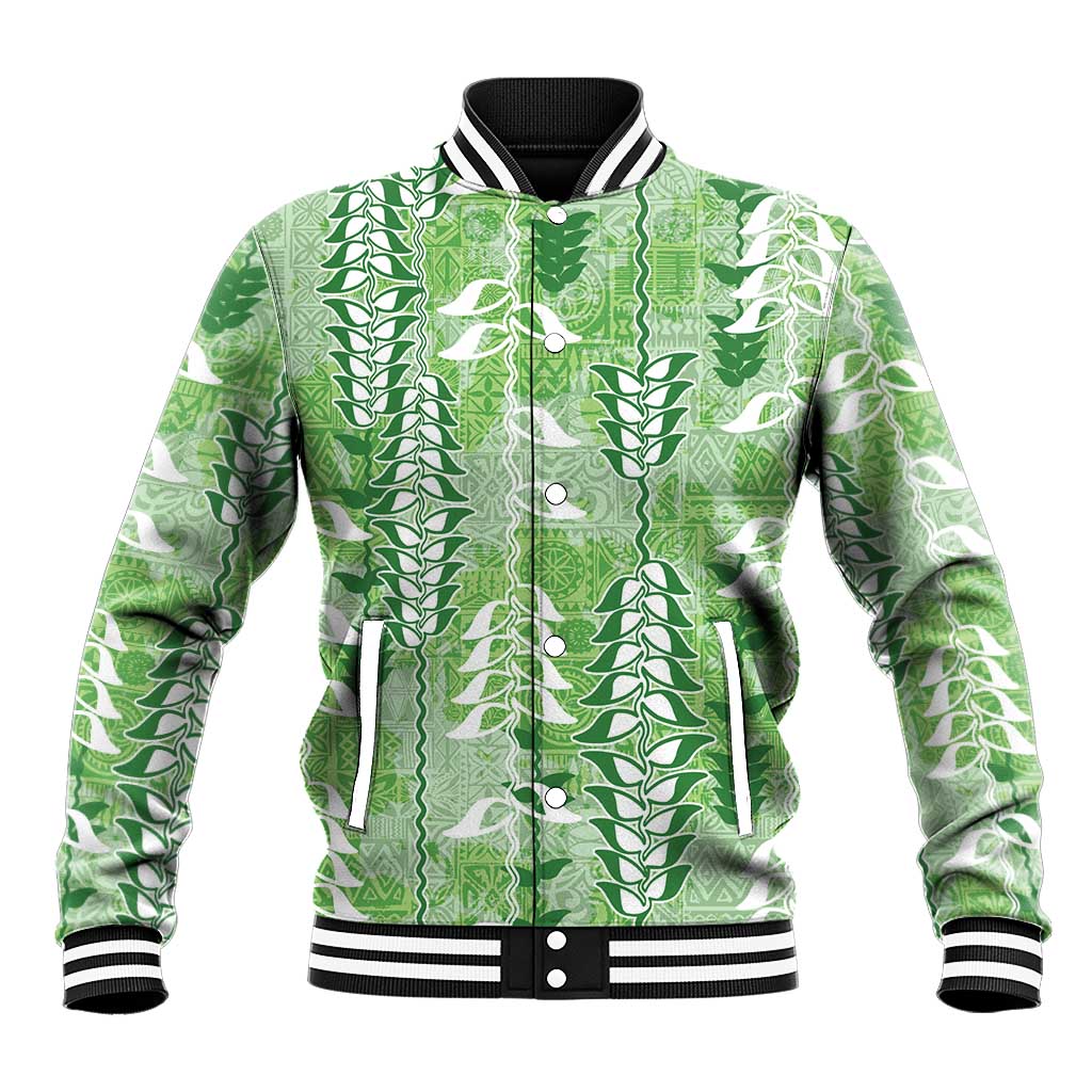Green Hawaii Tapa Pattern Baseball Jacket With Heliconia Vintage Style LT05 Unisex Green - Polynesian Pride