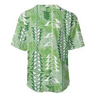 Green Hawaii Tapa Pattern Baseball Jersey With Heliconia Vintage Style