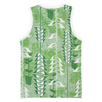 Green Hawaii Tapa Pattern Basketball Jersey With Heliconia Vintage Style LT05 - Polynesian Pride