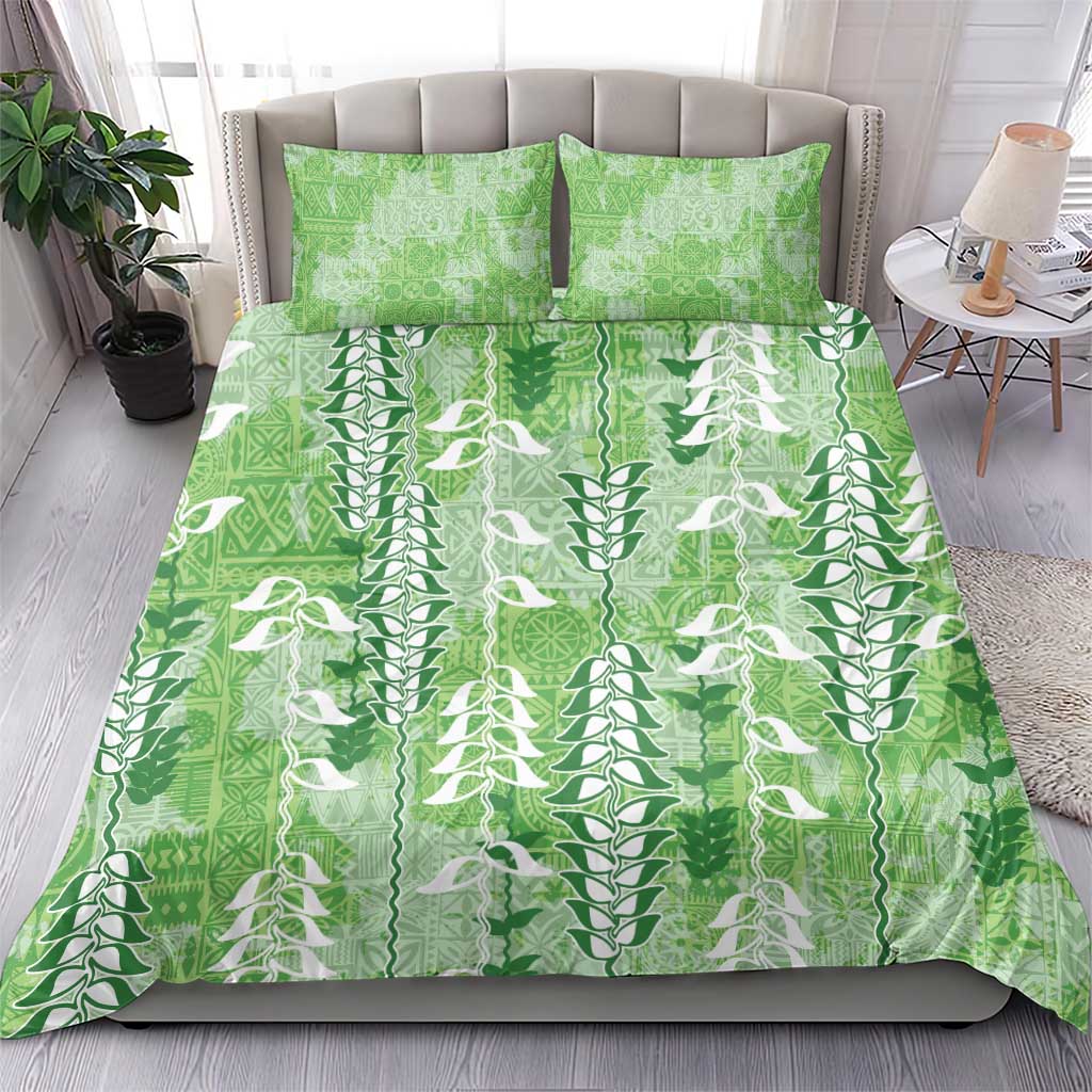 Green Hawaii Tapa Pattern Bedding Set With Heliconia Vintage Style LT05 - Polynesian Pride