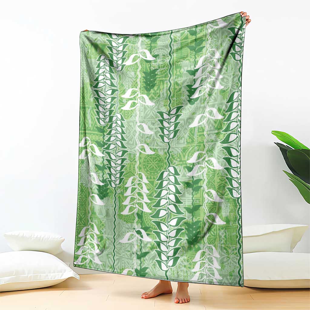 Green Hawaii Tapa Pattern Blanket With Heliconia Vintage Style LT05 - Polynesian Pride