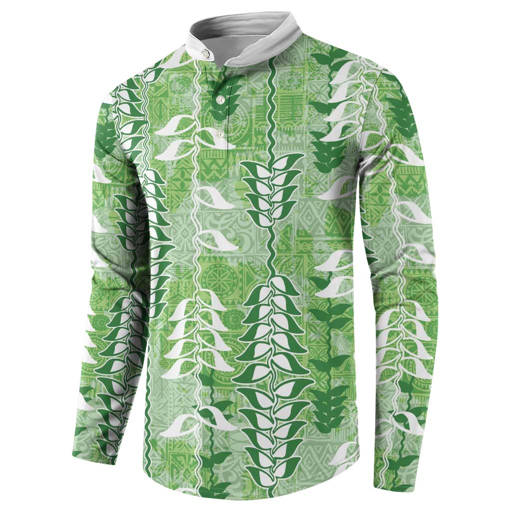 Green Hawaii Tapa Pattern Button Sweatshirt With Heliconia Vintage Style LT05 - Polynesian Pride